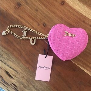 Juicy Couture pink heart wristlet bag gold chain embossed vegan leather gift